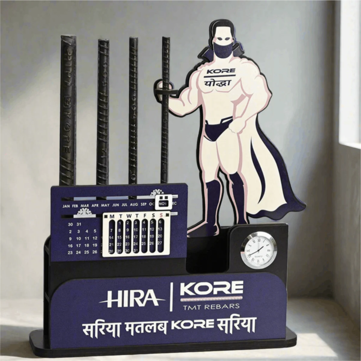 Eco Friendly Customize Iron Rod Stand With Calendar & Clock