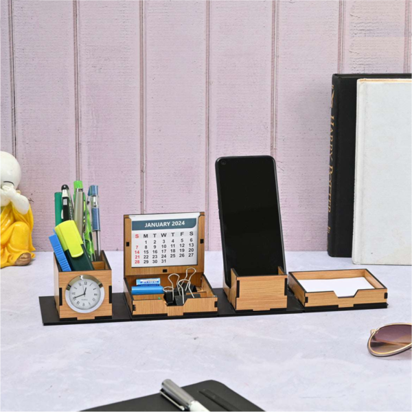 Foldable Desk Organizer With Clock or Calendar