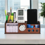 MDF Desk Organizer with Calendar, Clock and 4 Compartments