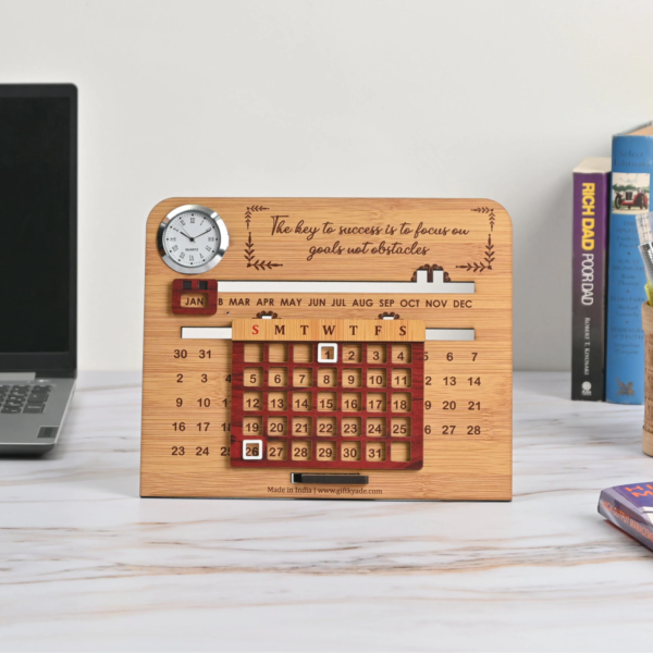 MDF Lifetime Desk Calendar With Clock