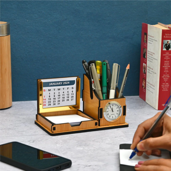 Mini Desk Organizer with Clock & Calendar