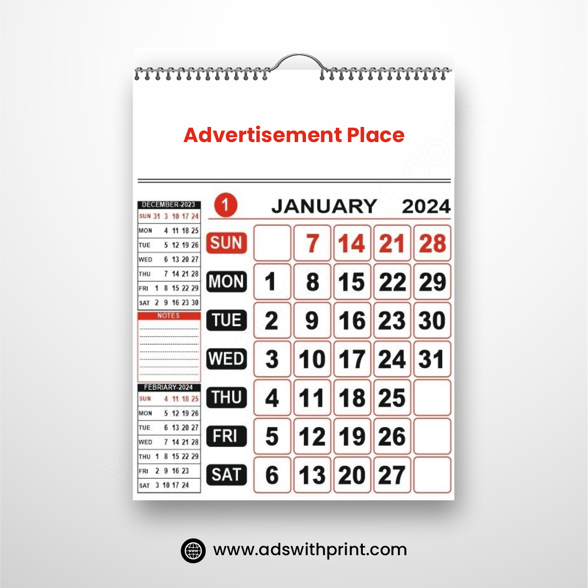 Calendar Printing _ Double Color Calendar _ 02 _ Ads with Print Wall Calendar - 6 Page - Double Color - Image 1